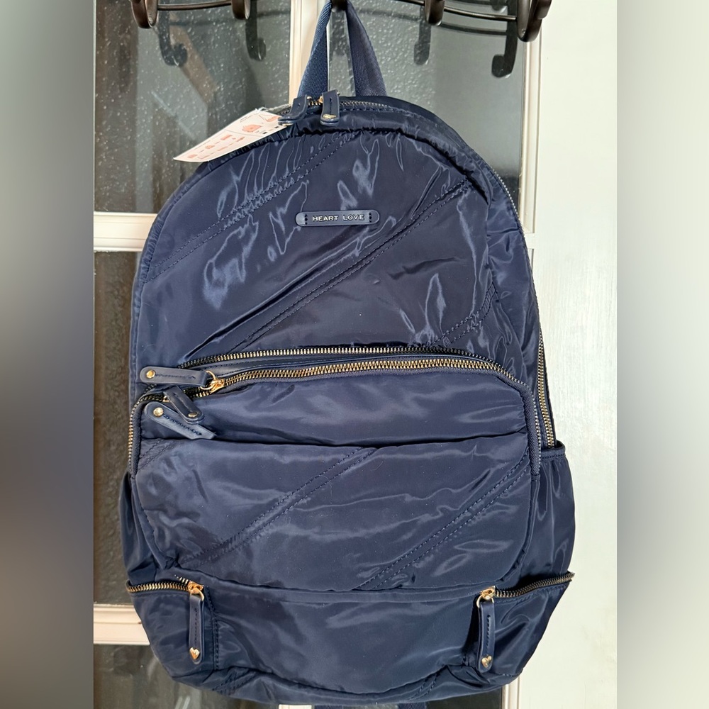 Heart Love Navy Nylon Backpack
